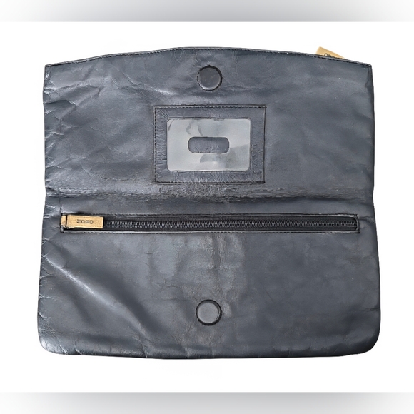 Hobo International Foldover Bow Clutch in black polished leather EUC - Picture 3 of 8